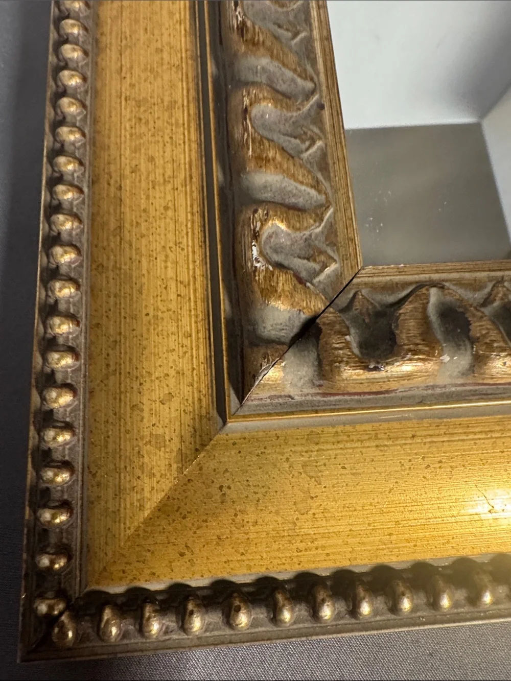 Vintage late 20th century carved Ornate Gold Square Wall Mirror 10” X‎ 10”